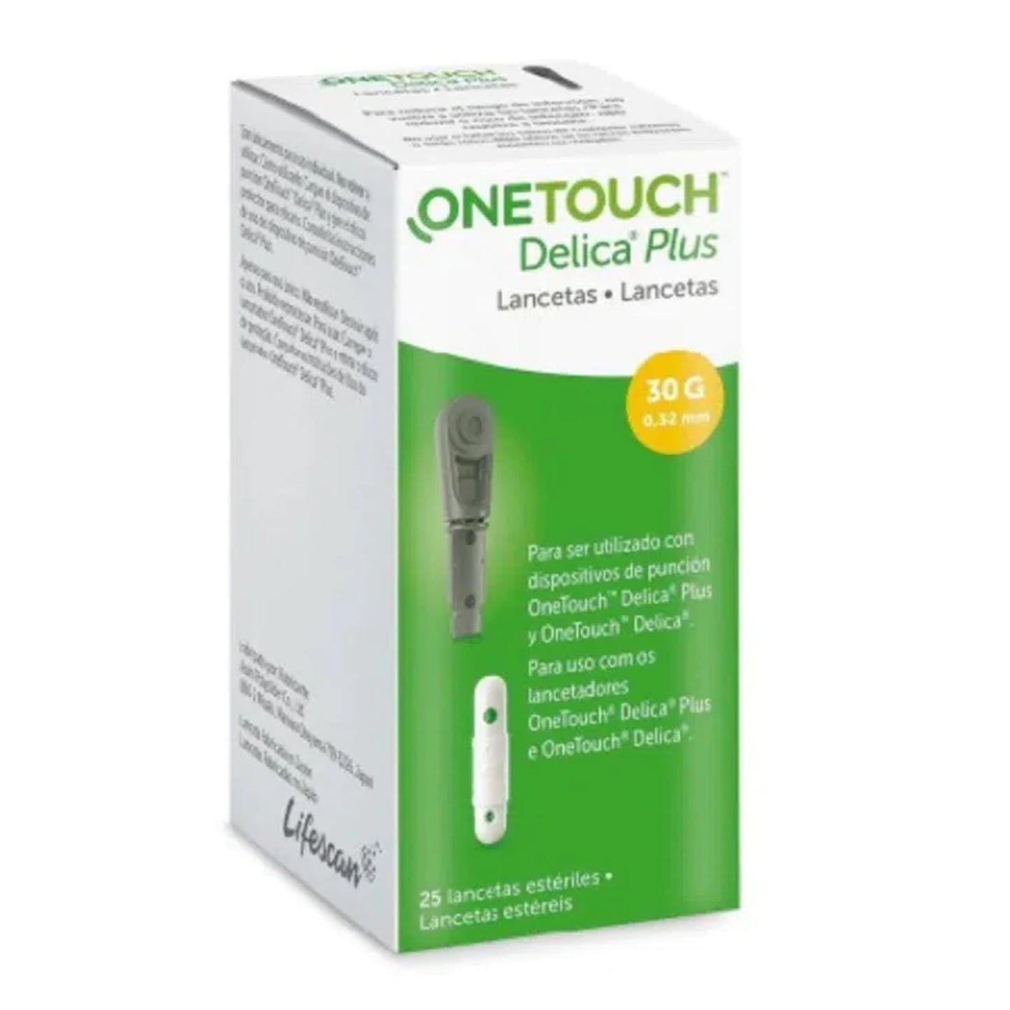 Lancetas, marca OneTouch™ Delica® Plus, 30 G, 0.32 mm, 25 unidades