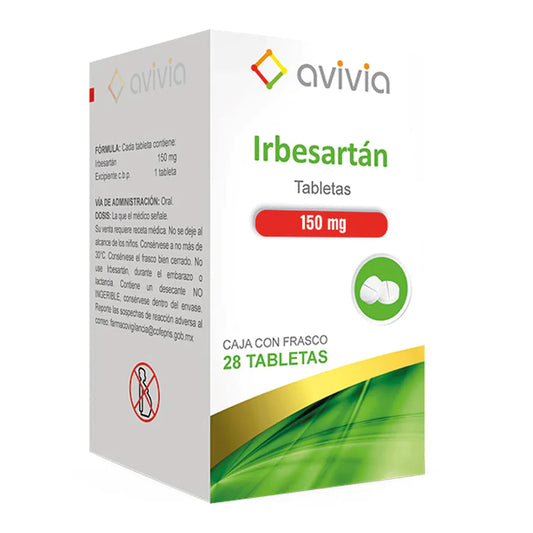 Irbersartan 150 mg, Frasco con 28 tabletas. Avivia.