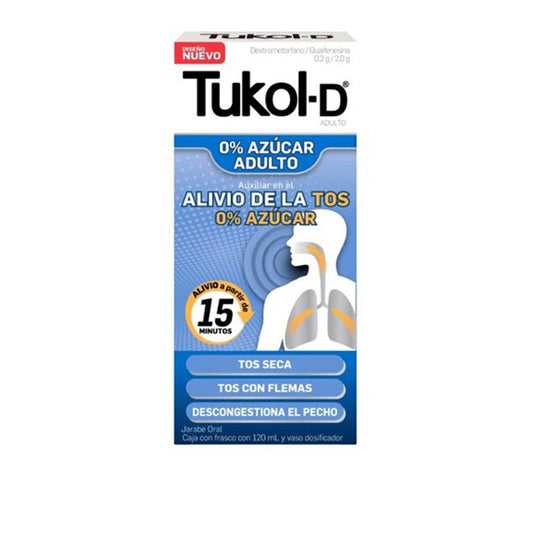 Tukol D Jarabe para adultos para personas con Diabetes 0% Azúcar.