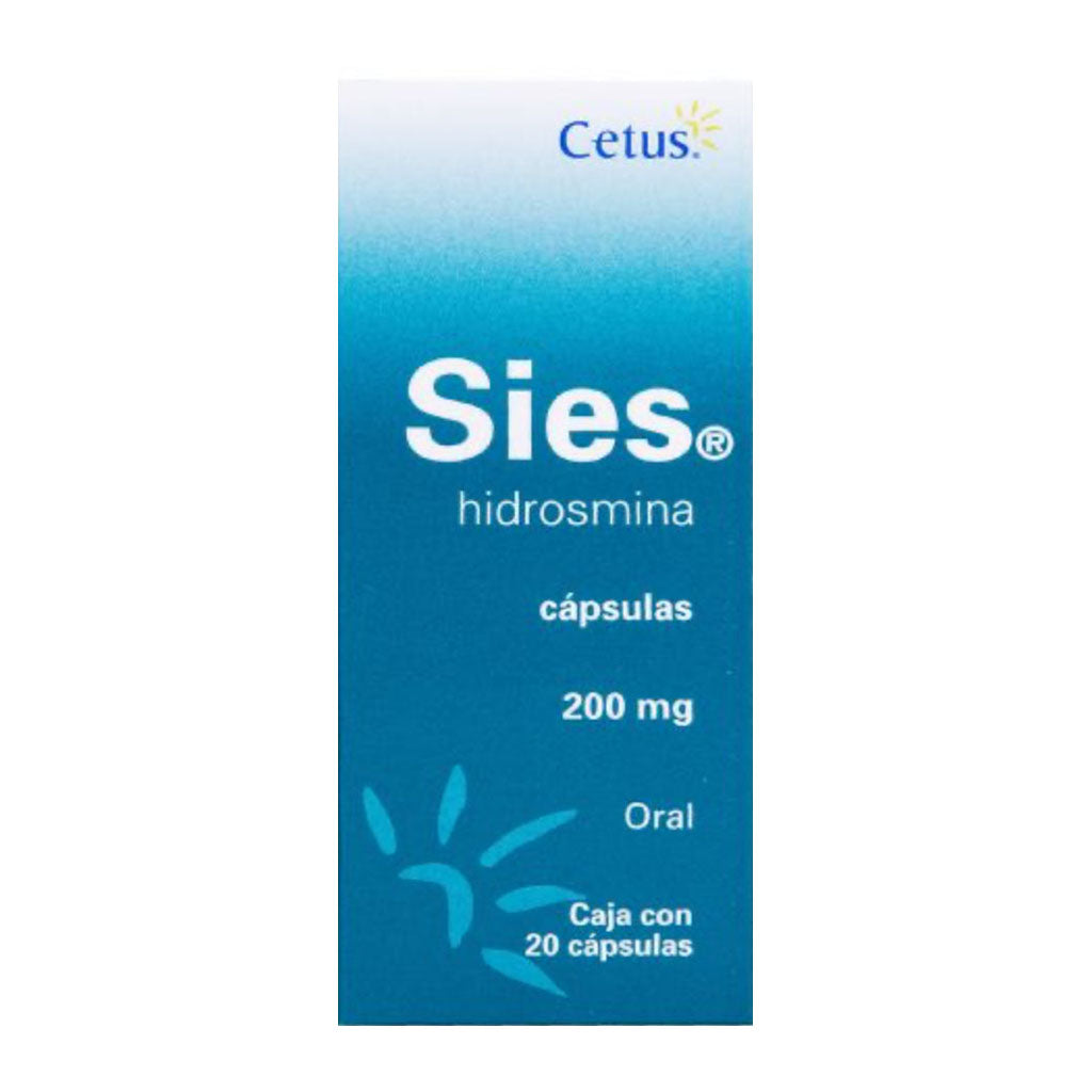 Sies 200 mg, Hidrosmina, caja con 20 capsulas.