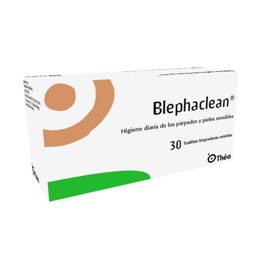 Blephaclean toallitas limpiadoras, higiene diaria de los párpados y piel sensible.