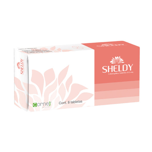 Sheldy 5 mg, caja con 8 tabletas.