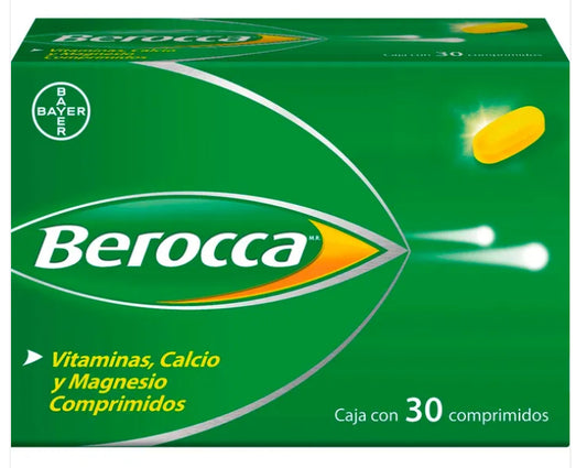 Berocca , Vitaminas y Minerales, caja con 30 comprimidos.