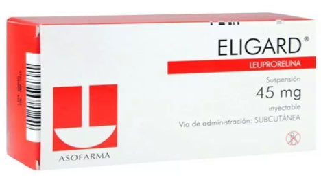 Eligard suspensión 45 mg Inyectable, caja con 2 jeringas prellenadas.