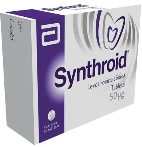 Synthroid (Levotiroxina) 50 mcg, caja con 30 tabletas. Promoción 2 cajas.