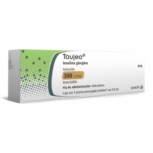 Toujeo Caja con 1 pluma precargada SoloStar® con 1.5 mL, insulina Glargina, 300 U / mL