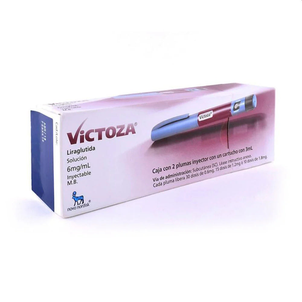 Victoza® caja con 2 plumas precargadas, inyector con un cartucho con 3 mL, Liraglutida, 6 mg / mL