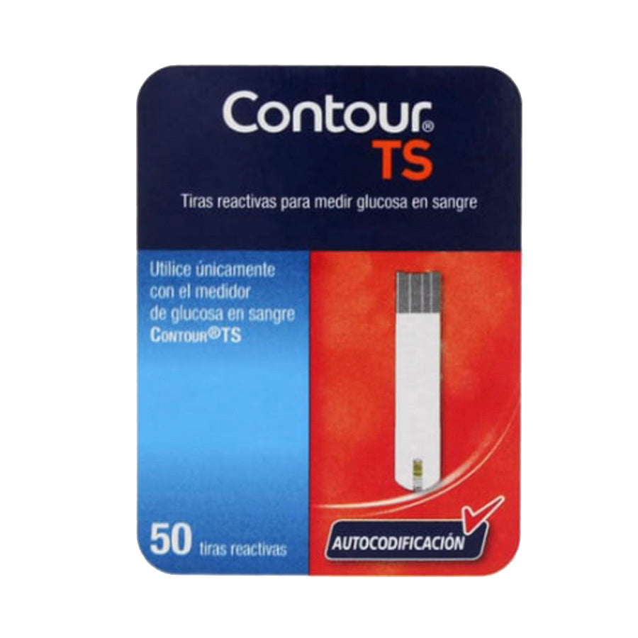 Tiras reactivas para medir glucosa en sangre, marca Contour® TS, 50 tiras