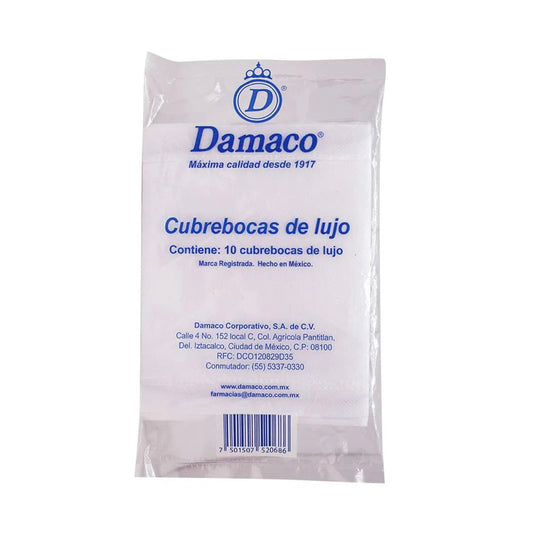 Cubrebocas de lujo, marca Damaco®, 10 piezas