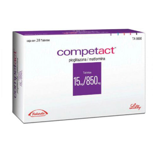 Pioglitazona / Metformina, marca competact®, 15 mg / 850 mg, 28 tabletas
