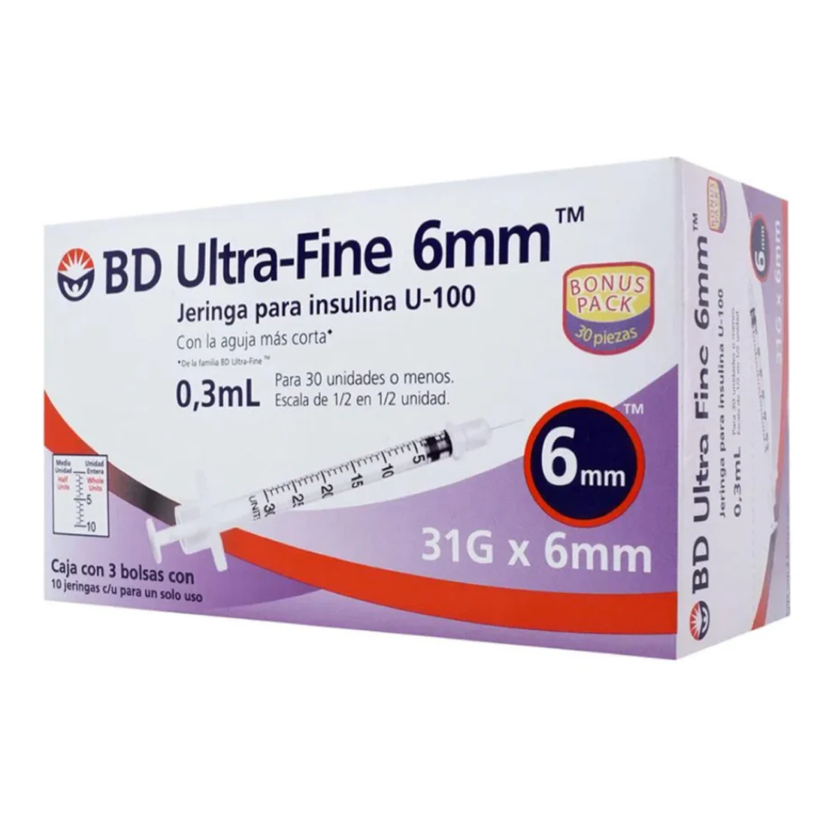 Jeringa para insulina 31G x 6 mm 0.3 ml con aguja integrada – MD SUPPLIER