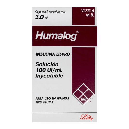 Humalog Cartucho con Solucion Inyectable 2 piezas la caja. Insulina lispro 100UI.