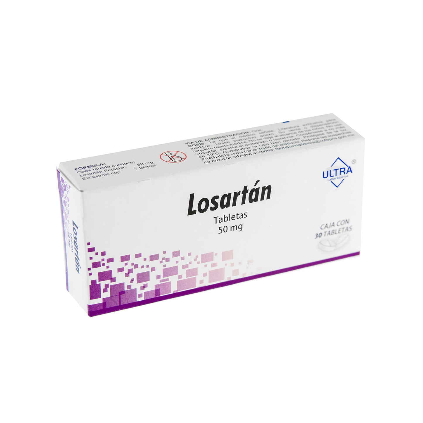 Losartán, 50 mg, 30 tabletas