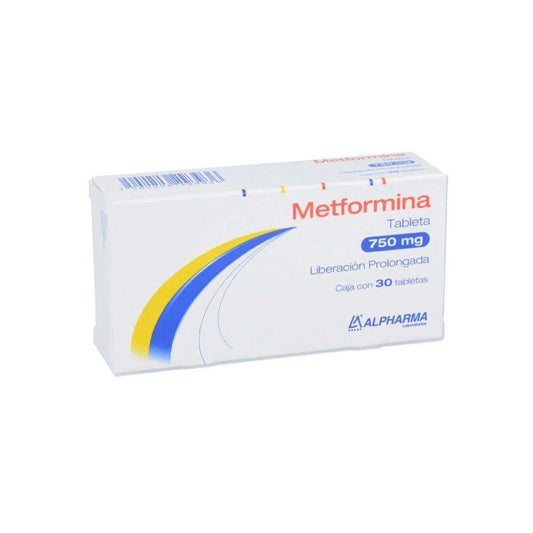 Metformina, 750 mg, 30 tabletas