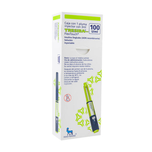 Caja con 1 pluma inyector con 3 ml Flextouch®, insulina degludec (ADN recombinante), marca Tresiba®, 100 U / ml