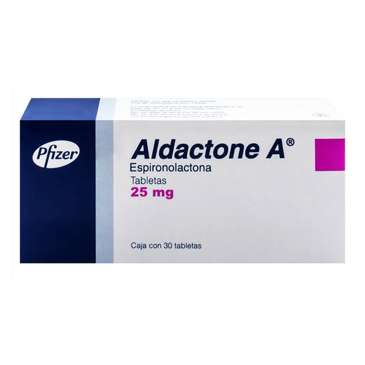 Aldactone 25 mg, caja con 30 tabletas.