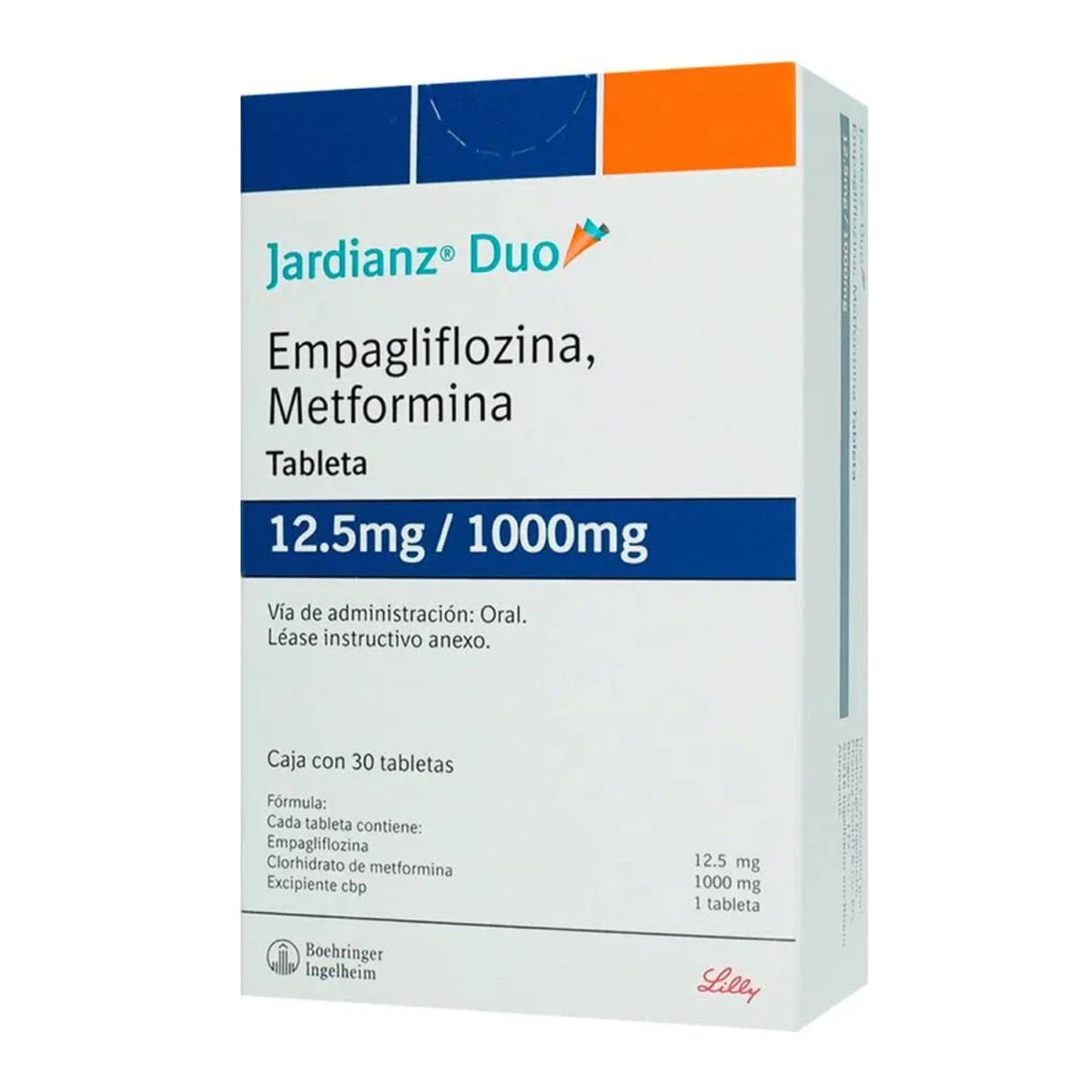 Jardianz Duo, Empagliflozina, Metformina 12.5/1000 mg, caja con 30 Tabletas.