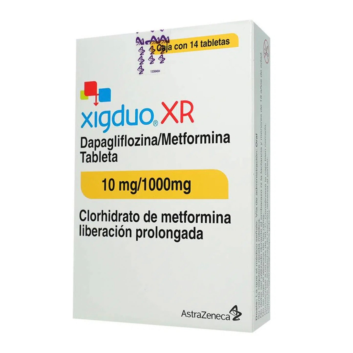 Xigduo XR 10/1000 mg, Caja con 14 tabletas.