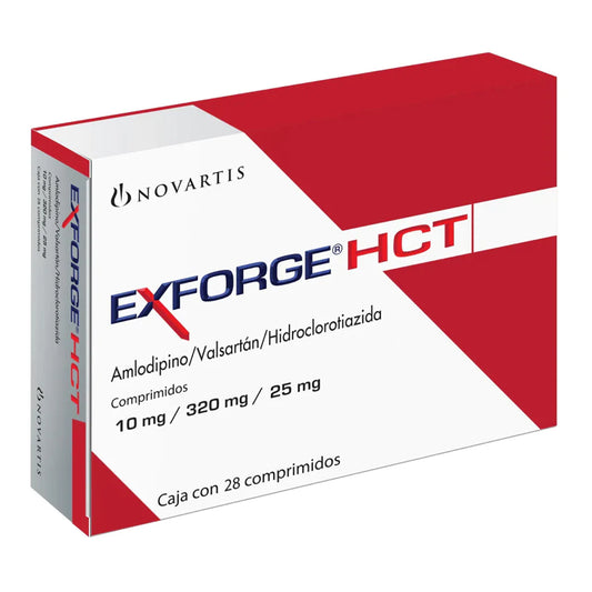 Exforge HCT 10/320/25 mg, Caja con 28 comprimidos.