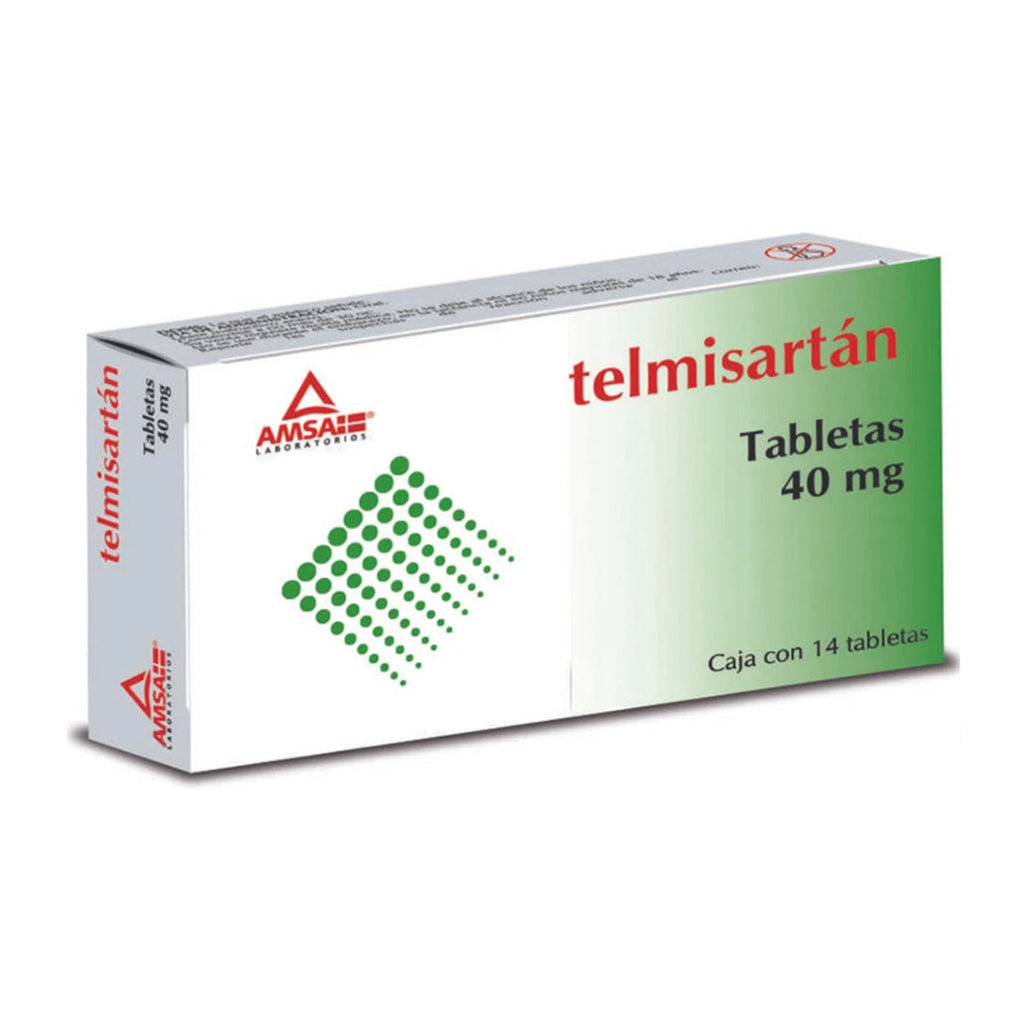 Telmisartan 40 mg, Caja con 14 tabletas.