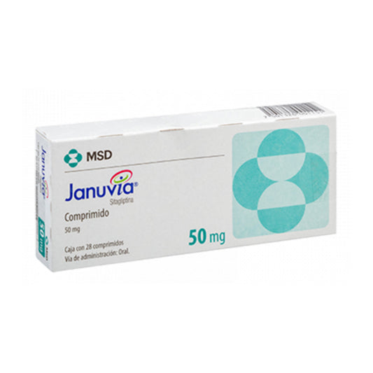 Januvia 50 mg, caja con 28 comprimidos.