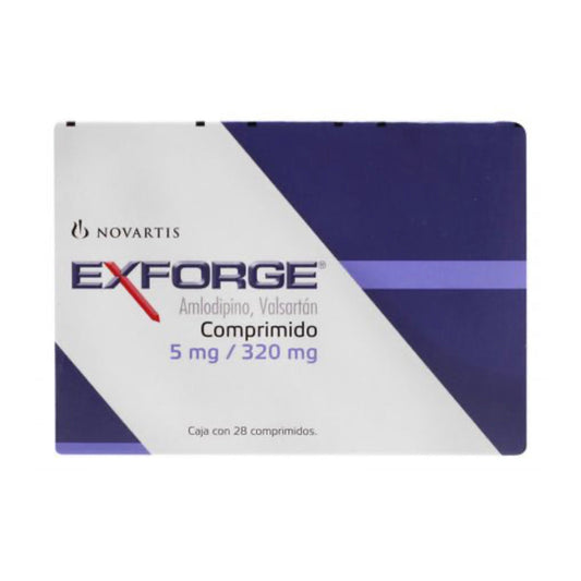 Exforge 5/320 mg, caja con 28 comprimidos.Amlodipino/ Valsartan.