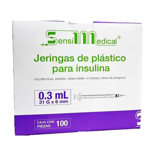 Jeringas Insulina 0.3 ml, 31g x 6 mm, SensiMedical 100 Piezas.