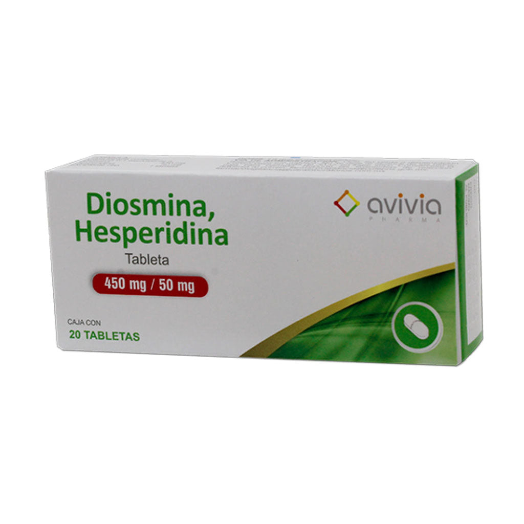 Diosmina /Hesperidina 450/50 mg, caja con 20 tabletas. AVIVIA