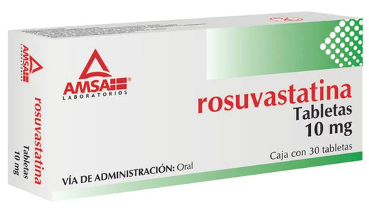 Rosuvastatina tabletas 10 mg, caja con 30 tabletas