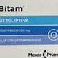Sitagliptina 100 mg, caja con 28 comprimidos.
