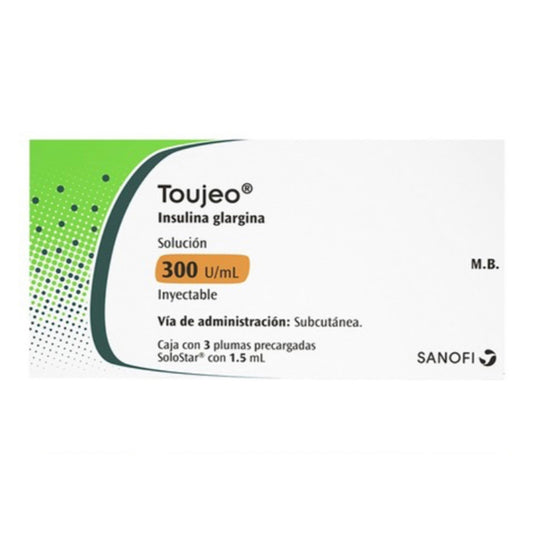 Toujeo, Caja con 3 plumas precargadas SoloStar® con 1.5 mL, insulina glargina,300 U / mL