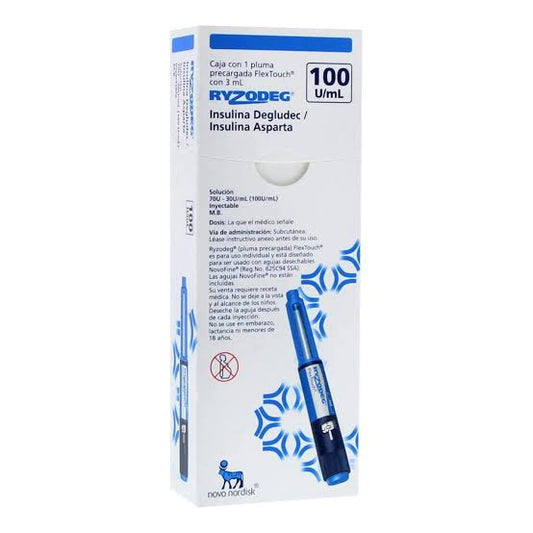Ryzodeg Flex Touch 70/30 U ml, (100 U ml) Solucion inyectable 1 pluma precargada con 3 ml.