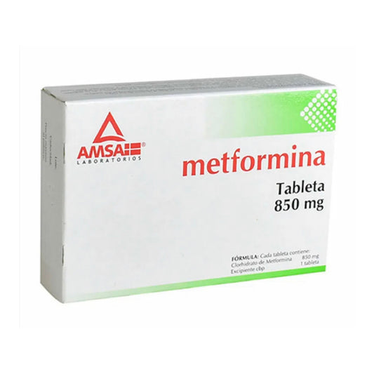 Metformina, marca Amsa®, 850 mg, 30 tabletas