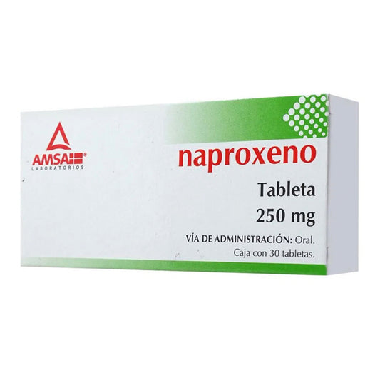 Naproxeno 250 mg, caja con 30 tabletas.