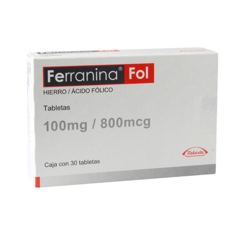 Hierro / ácido fólico, marca Ferranina® Fol, 100 mg / 800 mcg