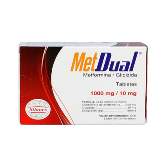 Metformina / Glipzida, marca MetDual®, 1000 mg / 10 mg 30 tabletas