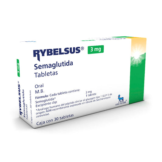 Semaglutida, marca Rybelsus®, 3 mg, caja con 30 tabletas