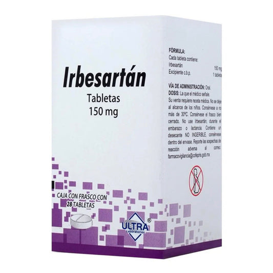 Irbersartan 150 mg, caja con 28 tabletas. ULTRA