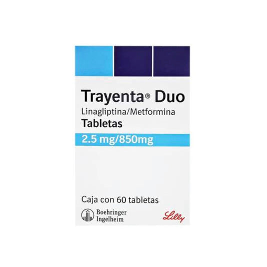 Linagliptina / Metformina, marca Trayenta® Duo, 2.5 mg / 850 mg, 60 tabletas