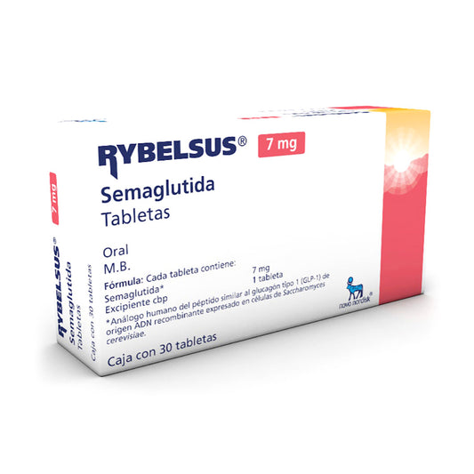 Semaglutida, marca Rybelsus®, 7 mg, caja con 30 tabletas