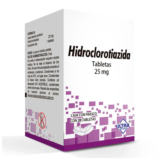 Hidroclorotiazida 25 mg, 20Tabletas. ULTRA