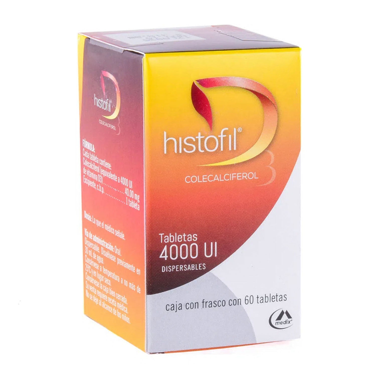 Colecalciferol (vitamina D3), marca Histofil®, tabletas 4000 Ul dispersables, 60 tabletas