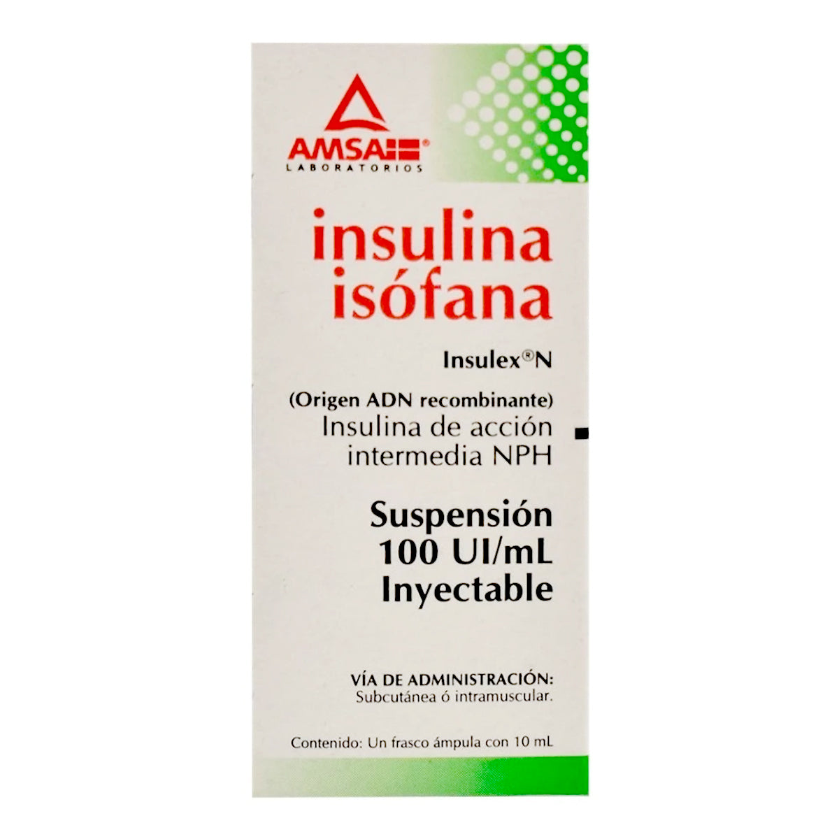 Insulina Isofana 100UI, frascos 10ml, NPH. marca AMSA.