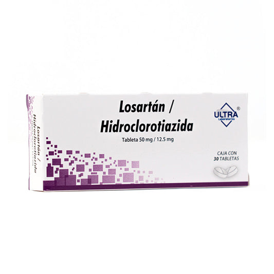 Losartán / Hidroclorotiazida, 50 mg / 12.5 mg, 30 tabletas