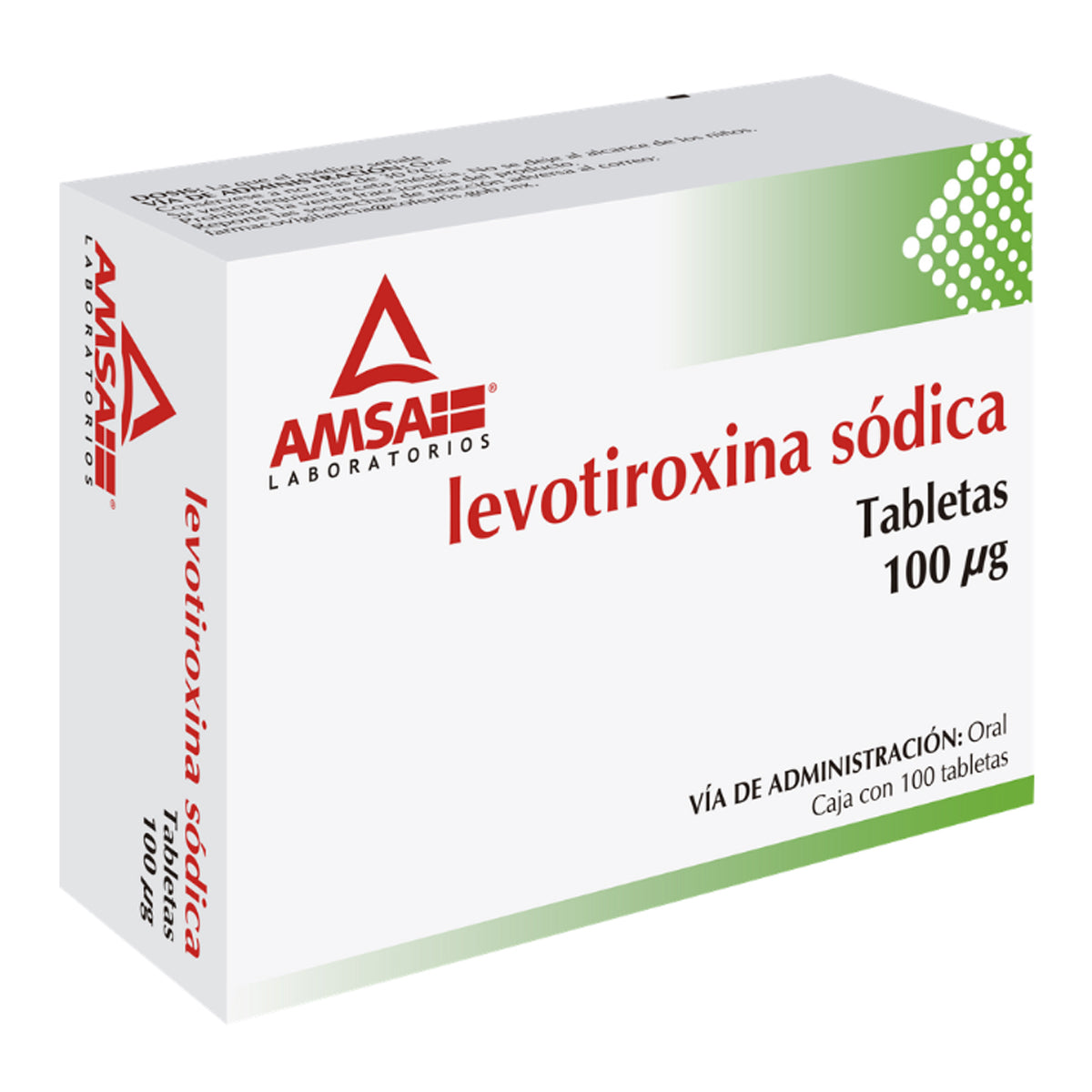 Levotiroxina sodica 100mcg oral, 100 tabletas. Marca AMSA