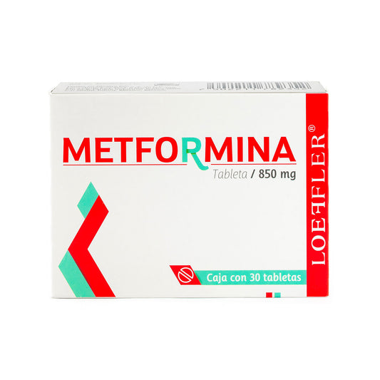 Metformina, 850 mg, 30 tabletas