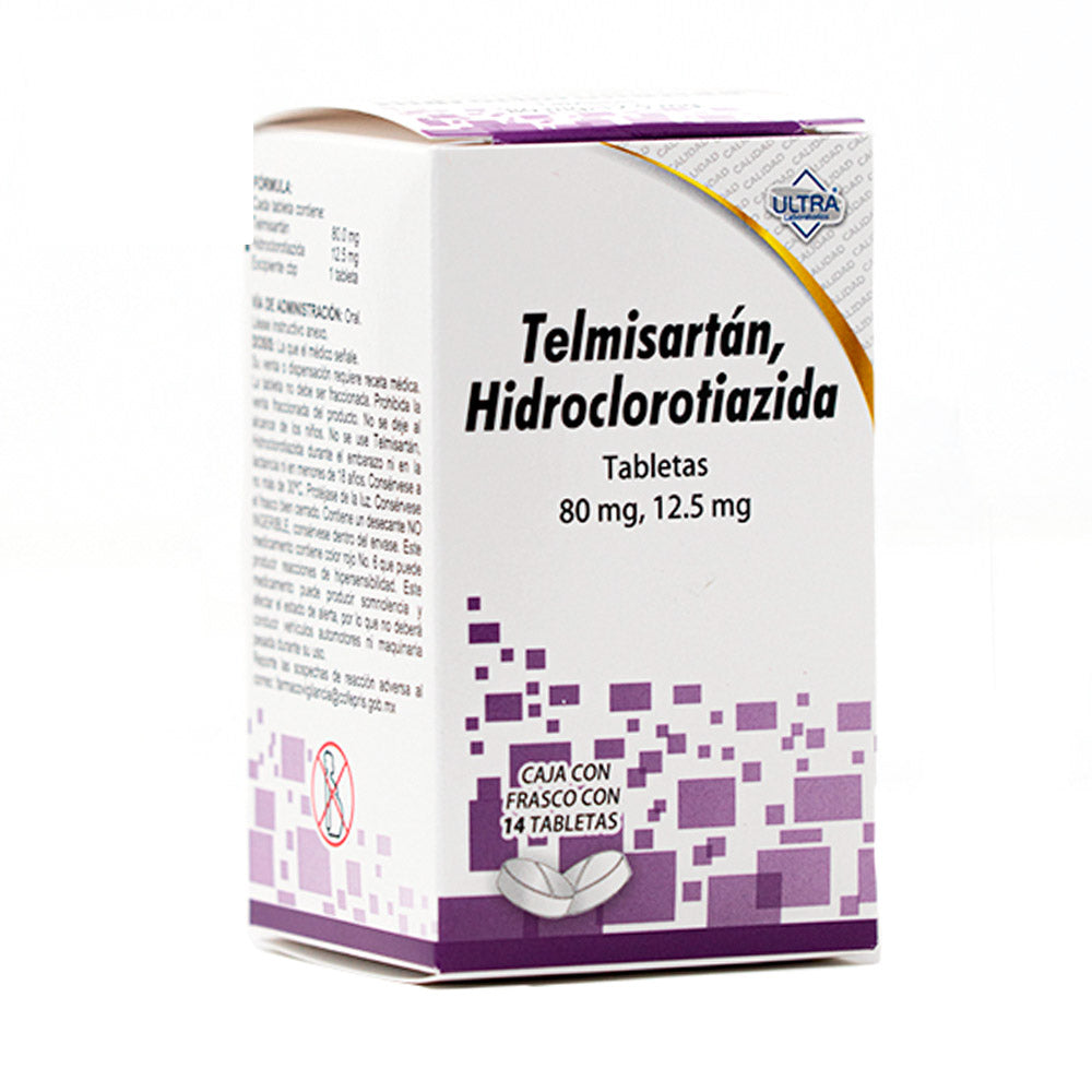 Telmisartán con hidroclorotiazida, 80 mg / 12.5 mg, 14 tabletas