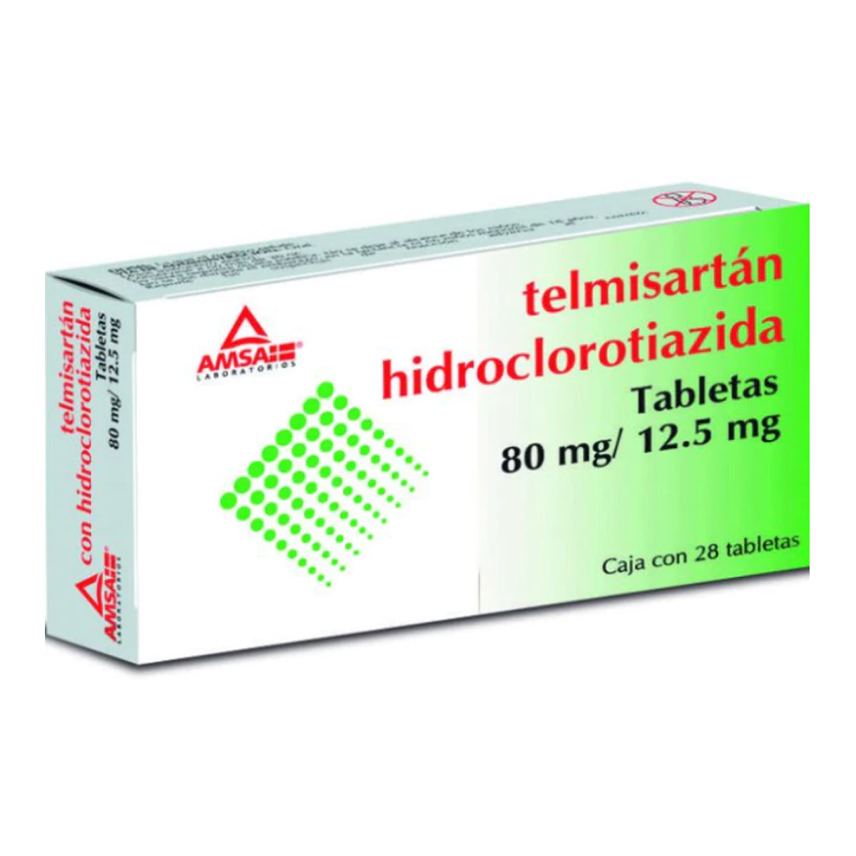 Telmisartan con hidroclorotiazida, 80mg/ 12.5 mg, 28 tabletas.AMSA