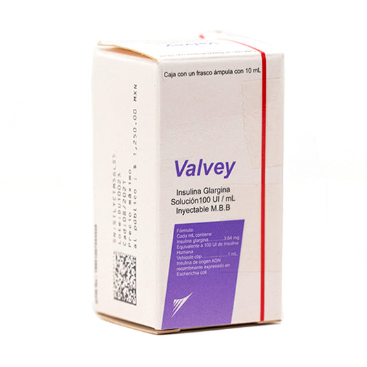 Insulina glargina, marca Valvey, 10 mL, 100 UI / mL