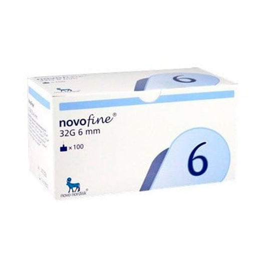 Agujas para pluma de insulina, marca NovoFine®, 32G, 6mm, caja con 100 unidades